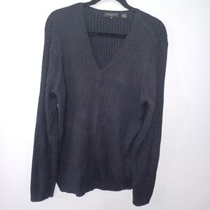 Jeanne Pierre Black Cotton V-Neck Stretch Cable Knit Sweater 2X